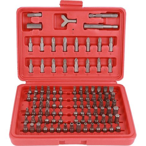 Lot de 100 embouts de sécurité fendus, cruciformes, étoiles, hexagonaux, douilles adaptatrices, crochet, avec boîte de rangement
