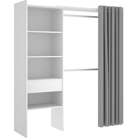 Armadio guardaroba allungabile L.110/160 cm Bianco e Grigio - LAURENT (1/2)