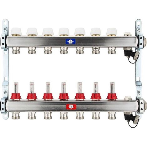 Fußbodenheizungsverteiler aus Edelstahl mit Topmeter für 7 Heizkreise - ohne Anschlussset (1/5)