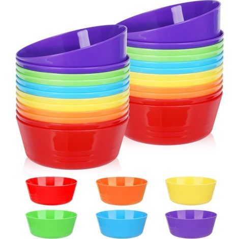 24 wiederverwendbare Plastikschüsseln, 300 ml, bruchsichere Plastikschüsseln für Kinder, spülmaschinen- und mikrowellengeeignet, Kleinkindschüsseln für Müsli, Suppe, Snacks, Obst, Salat (1/5)
