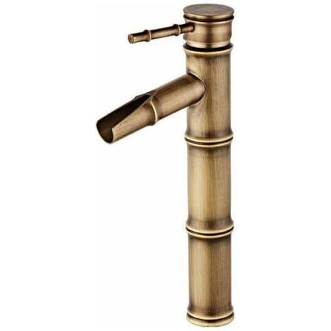 Robinet Bambou Haut,Mitigeur Cascade Lavabo Robinet de Lavabo Mitigeur, Robinetterie Monotrou Eau chaude et froide Disponible, Robinet Salle Bain bronze, 3 Joints Break Mouth,308120mm,de dyk. (1/4)