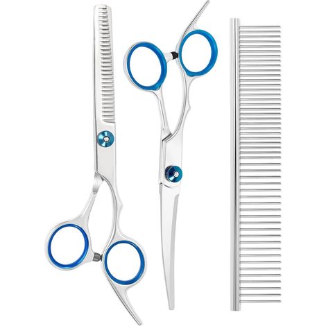 Ciseaux de Toilettage Professionnels pour Chiens 4CR - Kit de Soins Complet avec Ciseaux Courbés, Ciseaux Effileurs et Peigne, Idéal pour Coupe et Entretien du Pelage (1/5)