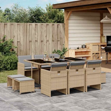 11-tlg. Garten-Essgruppe mit Kissen Beigemischung Poly Rattan (1/5)