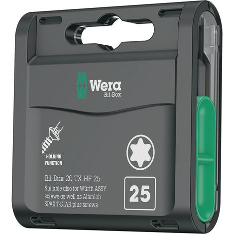 Wera – Pack de 20 embouts pour visseuse – Empreinte torx T25 – Longueur 25mm – Système de codage couleur – Pour vis TORX® avec fonction de maintien