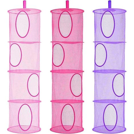 Filet de rangement suspendu pour ours en peluche à 4 couches, 3 pliables (rose, rouge, violet) (1/5)