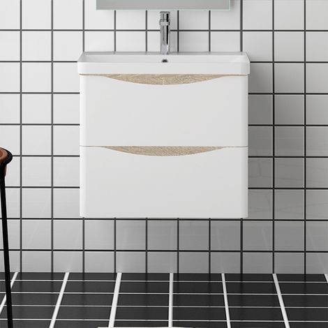 Badmöbel Set Unterschrank Geräuschlos Badezimmer Badmöbel Eiche Weiß Unterschrank mit Waschtisch 60 cm (1/5)