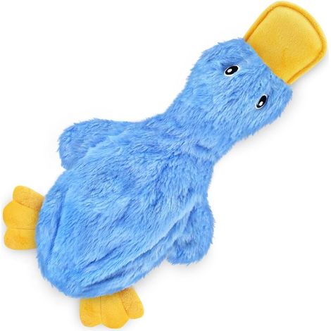 Jouet à mâcher interactif pour chien, avec des sons de couinement et de bruissement, adapté aux chiens de petite, moyenne et grande taille, en forme de canard, bleu. (1/5)