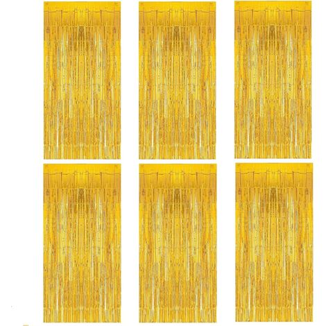 6 Pièces Rideau à Franges, Métallique Brillant, PET, 1m x 2m, Or, pour Fête, Mariage, Noël (1/5)