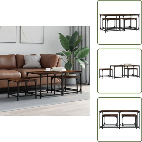 The Living Store Tables basses gigognes 3 pcs chêne fumé bois d'ingénierie - Table Basse Gigogne - Meuble Salon - Table D'appoint - Set De Tables - Table Industrielle (1/5)
