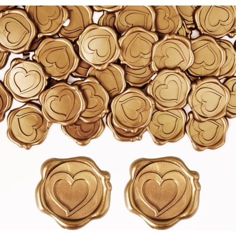 50 Pieces Gold Wax Seal Stickers, Self-Adhesive Wax Seals, Vintage Heart Stickers for Wedding Invitations, Birthdays, Christmas, Parties (1/4)