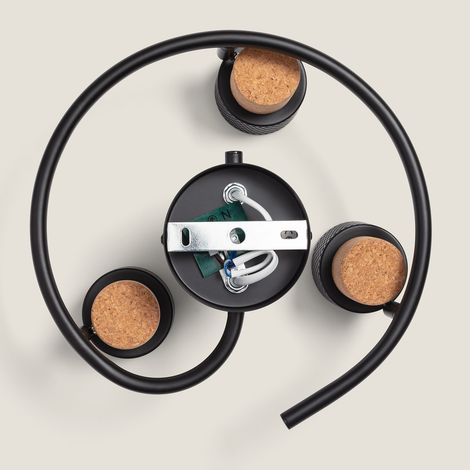 Lampada da Soffitto Metallo e Sughero Tre faretti Liksy Nero (1/5)