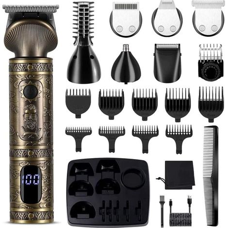 Professioneller Bart- und Haartrimmer für Herren mit T-förmiger Schneidklinge gegen Glatzenbildung, 0-mm-Präzisions-Elektrorasierer für Nase, 7-in-1 Bronze (1/5)
