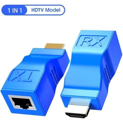 Câble Audio Vidéo Extendeur Hdmi 1080P Vers Rj45 Cat5E-6 Réseau Lan Ethernet Txrx Adaptateur Répéteur 30M Bleu Bleu