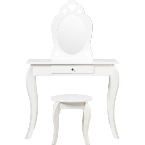 Toeletta per bambini con specchio rimovibile 70 x 34 x 105 cm design versatile finitura pino MDF bianco 200020030