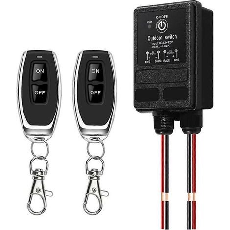 12V-Funkrelais mit Fernbedienung, kompatibel mit DC12V/24V/48V/72V, 30A, 100m (328ft) Reichweite für Einbruchmeldeanlagen