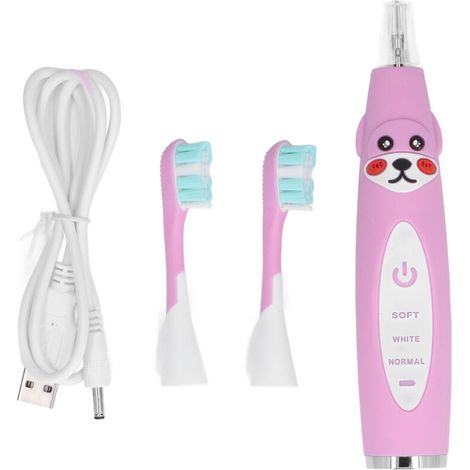 Brosse à dents électrique sonique pour enfants avec minuterie intelligente, forme cartoon, poils souples, étanche IPX7, recharge USB, pour enfants de 4 ans et plus - Rose