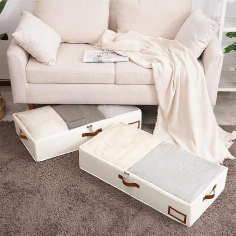 Sac De Rangement Sous Lit - Tissu Non Tissé - Avec Couvercle Transparent En Pvc - 80 X 45 X 15 Cm - Noir - 1 Pièce (1/5)