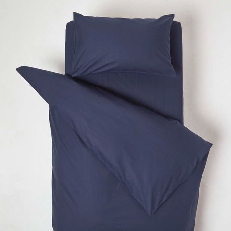 HOMESCAPES Navy Cotton Cot Bed Duvet Cover Set 200 Thread Count - Navy