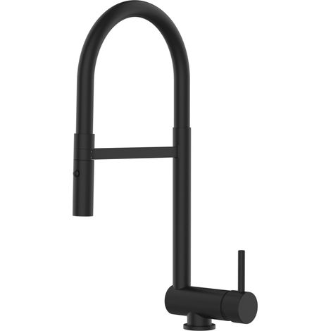 Rubinetto abbattibile miscelatore cucina nero opaco canna abbattibile 6 cm per sottofinestra - canna nera movibile e doccia due getti staccabile (1/5)