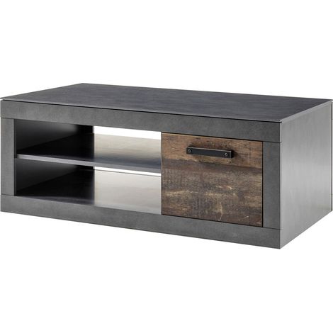 Industrial-Design Wohnzimmer Couchtisch BERLIN-61 in Old Mix Dekor mit Matera grau, B/H/T ca.: 110/43/63 cm (1/5)