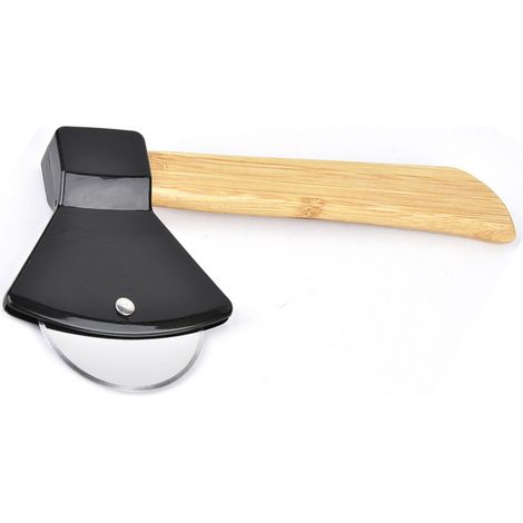 Pizzamesser aus 430er Stahl mit PP-Bambusgriff, ergonomisch geformt, abgerundet, für Zuhause und Restaurants, Schwarz (1/5)