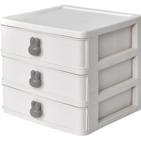 Cosmétique Organisateur Tiroirs Maquillage Tiroir Boîte Bureau avec 3 Tiroirs Lapin Poignée Cosmétique Boîte De Rangement pour Salle De Bains Chambre Rouges À Lèvres Vernis À Ongles (Bla (1/5)
