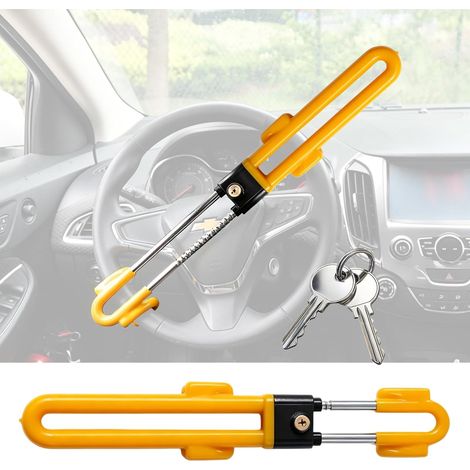 Antivol de volant universel avec 2 clés, compatible voitures, camping-cars et fourgonnettes (Jaune) (1/5)