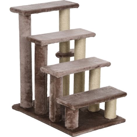 Escalera rascador para gatos de 4 peldaños 60x40x64 cm marrón HOMVRA (1/5)