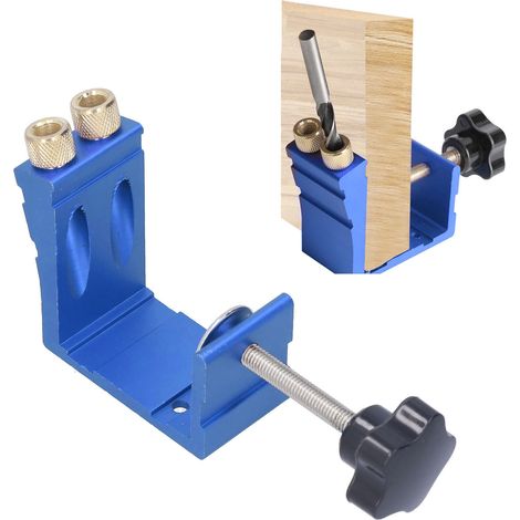 Positionneur de trous inclinés à 15° pour le travail du bois, outil de perçage et d'assemblage de planches, outil de perçage incliné - Bleu (1/5)