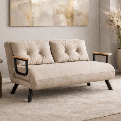Schlafsofa Beiger Leinenstoff für 2 Personen – Sando