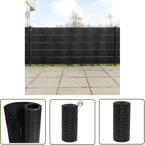 The Living Store Balkon-Sichtschutze 10 Stk. Schwarz 255x19 cm Poly Rattan - Balkonsichtschutz - Sichtschutz Balkon - Gartenzäune - Privacy Screen - Sonnenschutz (1/5)