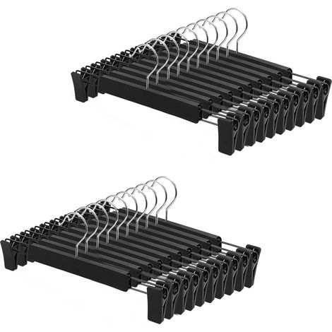 Lot de 20 Cintres, Clips réglables, Crochet pivotant, Plastique et métal, Pour pantalons jupes (1/5)