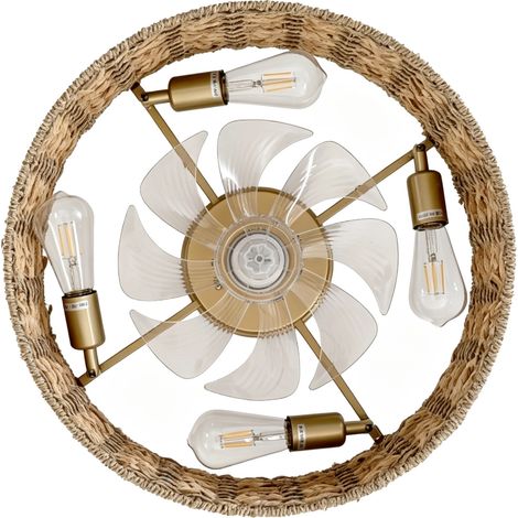 Ventilatore da soffitto con luce in rattan naturale 53 cm, App e telecomando, 6 velocità (1/5)
