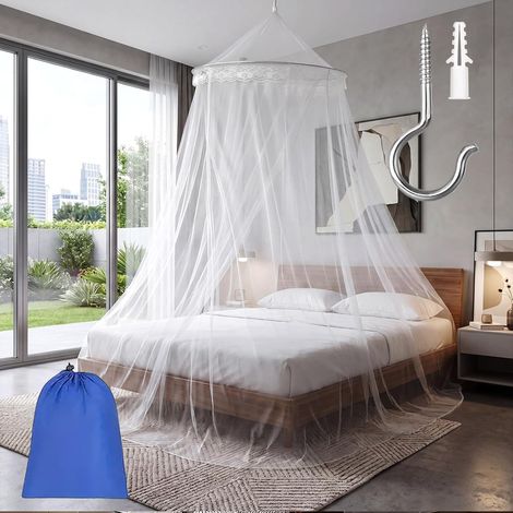 Moustiquaire Lit Ciel de Lit 60 x 250 x 1100 cm Moustiquaire de Voyage avec Crochets et Sac De Rangement pour la Maison Et Les Voyages–Intérieur/Extérieur (Blanc) (1/5)