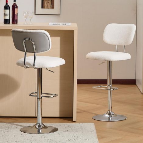 Barhocker 2er Set, höhenverstellbar, drehbar, Bouclé-Stoff, Grau (1/5)
