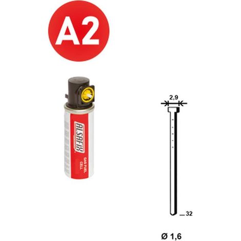 2 000 Pointes Brads Inox en Bande 20° (Pack) - 1.6/2.9x32 mm + 2 Cartouches de Gaz Jaune - D-Work (1/4)