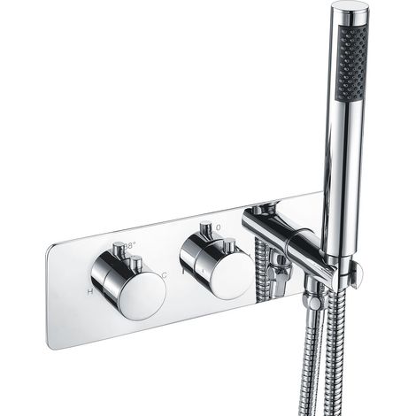 2 Dial 2 Way Round Thermostatic Concealed Valve Diverter & Shower Handset & Bath Filler Waste (1/5)