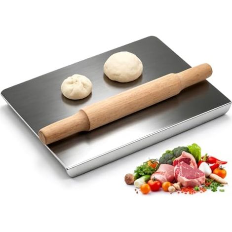 Planche a Decouper Inox Planche à Découper en Acier Inoxydable Utilisation Double Face 40x30cm Planche à Pétrir Inox avec Bord D'arrêt pour Cuisine Restaurant Bar (1/5)