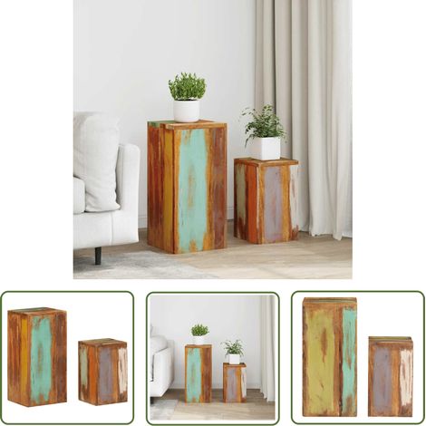 The Living Store Supports pour plantes 2 pcs bois de récupération massif - Support Plante - Jardiniere - Table Basse - Meuble Design - Bois Recyclé (1/5)