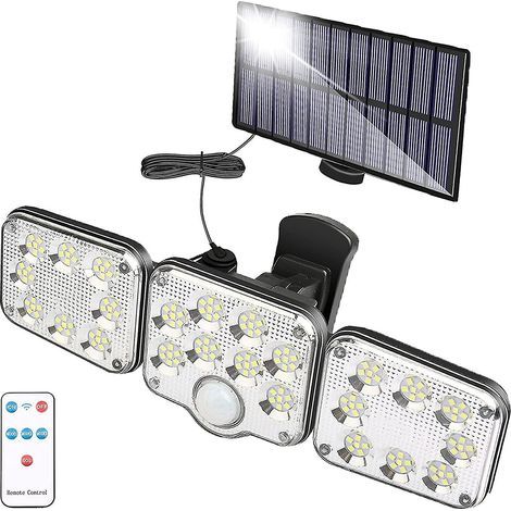 Projecteur solaire d'extérieur, 138 LED avec télécommande, étanche IP65, 3 têtes orientables, sans fil (1/5)