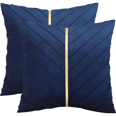 BEBUSINGOTO Couvertures d'oreillers en velours bleu marin 18 x 18 pouces Pack de 2 avec Couvertures décoratives en cuir or Couverture d'oreiller moderne (1/5)