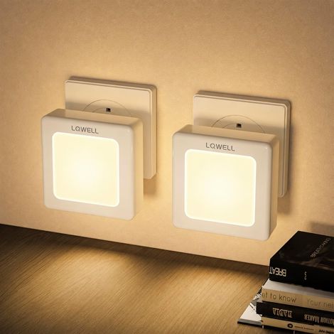 Veilleuse Pliable avec Capteur Crépusculaire, Veilleuse Luminosité Réglable, Lumière de Prise Automatique, Lumière d'Orientation Blanc Chaud pour Chambre d'Enfants Couloir (Blanc, 2 Pièces) (1/5)