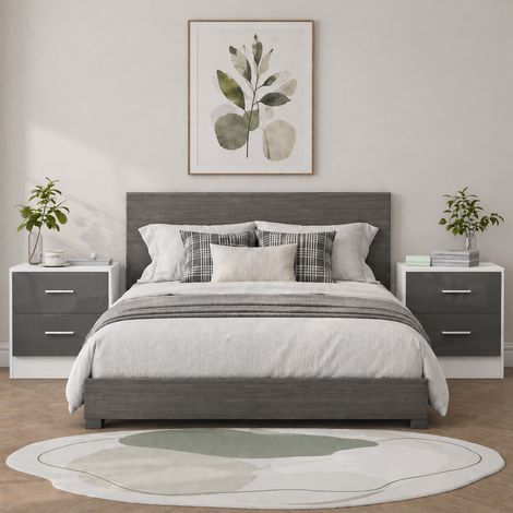 Reflect 2 Drawer Bedside Bundle (2x) - Grey Gloss & Matt White - Modern Bedside
