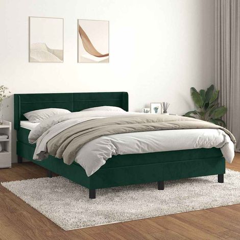 Cama box spring con colchón terciopelo verde oscuro 140x200 cm (1/5)
