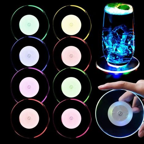 Lot de 8 dessous de verre LED : sous-verres colorés LED lumineux sous-verres pour boissons sous-verres étanches carrés pour fêtes