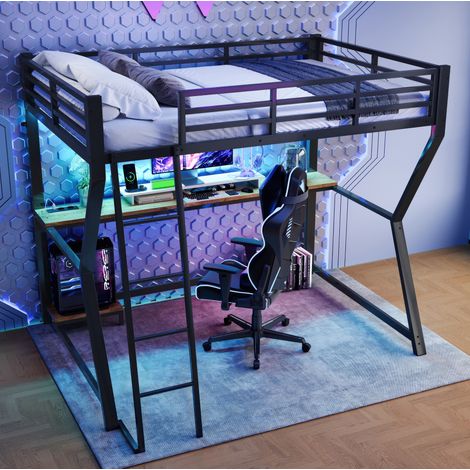 Lit mezzanine 90x200 avec bureau, métal noir HAVRYA (1/5)