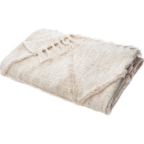Atmosphera – Jeté de lit rectangulaire 130x180cm en coton et polyester – Motif en relief – Couleur beige – Facile d'entretien
