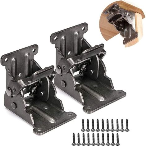 Charnières autobloquantes Ulisem, 2 pièces, fixations pour pieds de support pliables, support d'angle pour pieds pliables, établi pliable, avec 20 vis (1/4)
