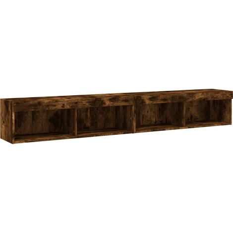 Mobile TV multimediale Mensola TV Credenza TV Sala da pranzo Soggiorno Camera da letto con luci LED 2 pezzi Rovere fumé 100 x 30 x 30 cm Marrone 020028862