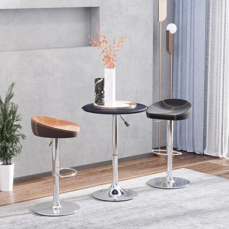 Tavolo bar Ø63x67-93 cm nero in legno con rivestimento effetto pelle, altezza regolabile e piano girevole (1/5)
